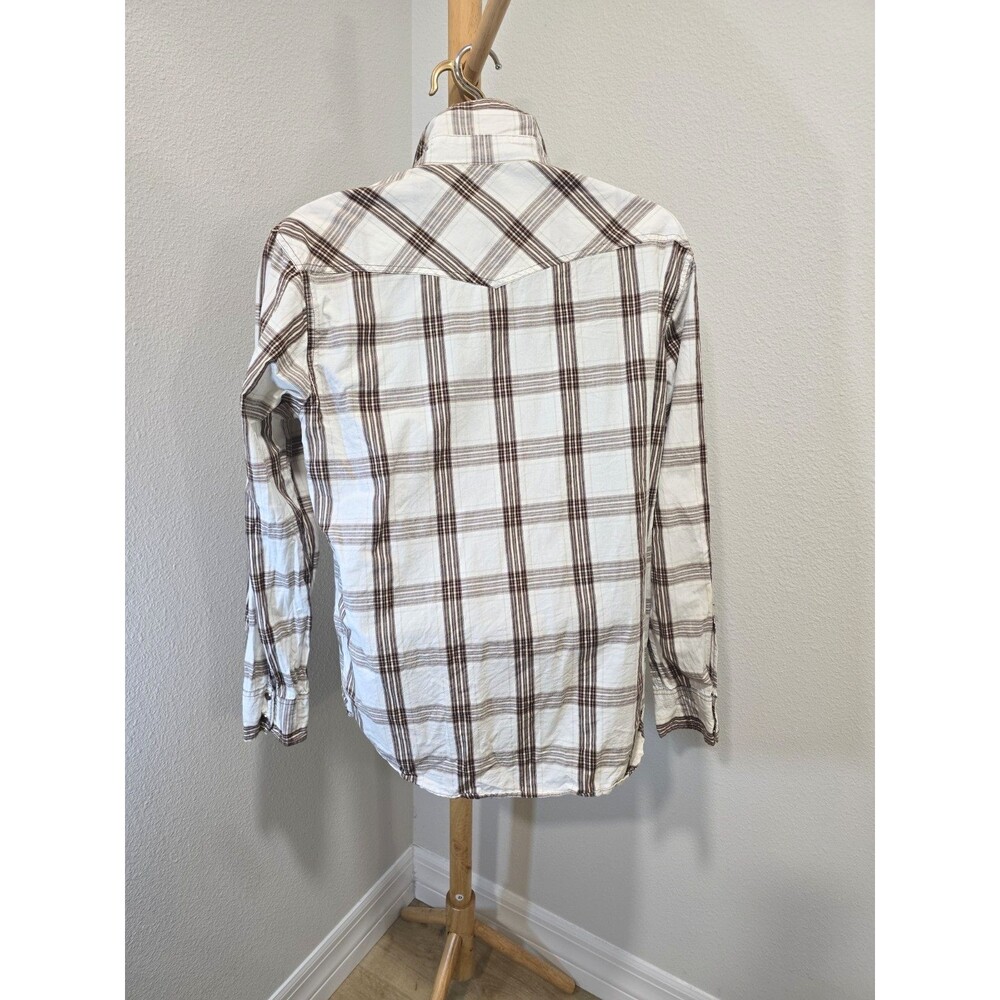 Aeropostale Pearl Snap Shirt Mens Large Brown Plaid Western Long Sleeve Casual - Picture 4 of 6